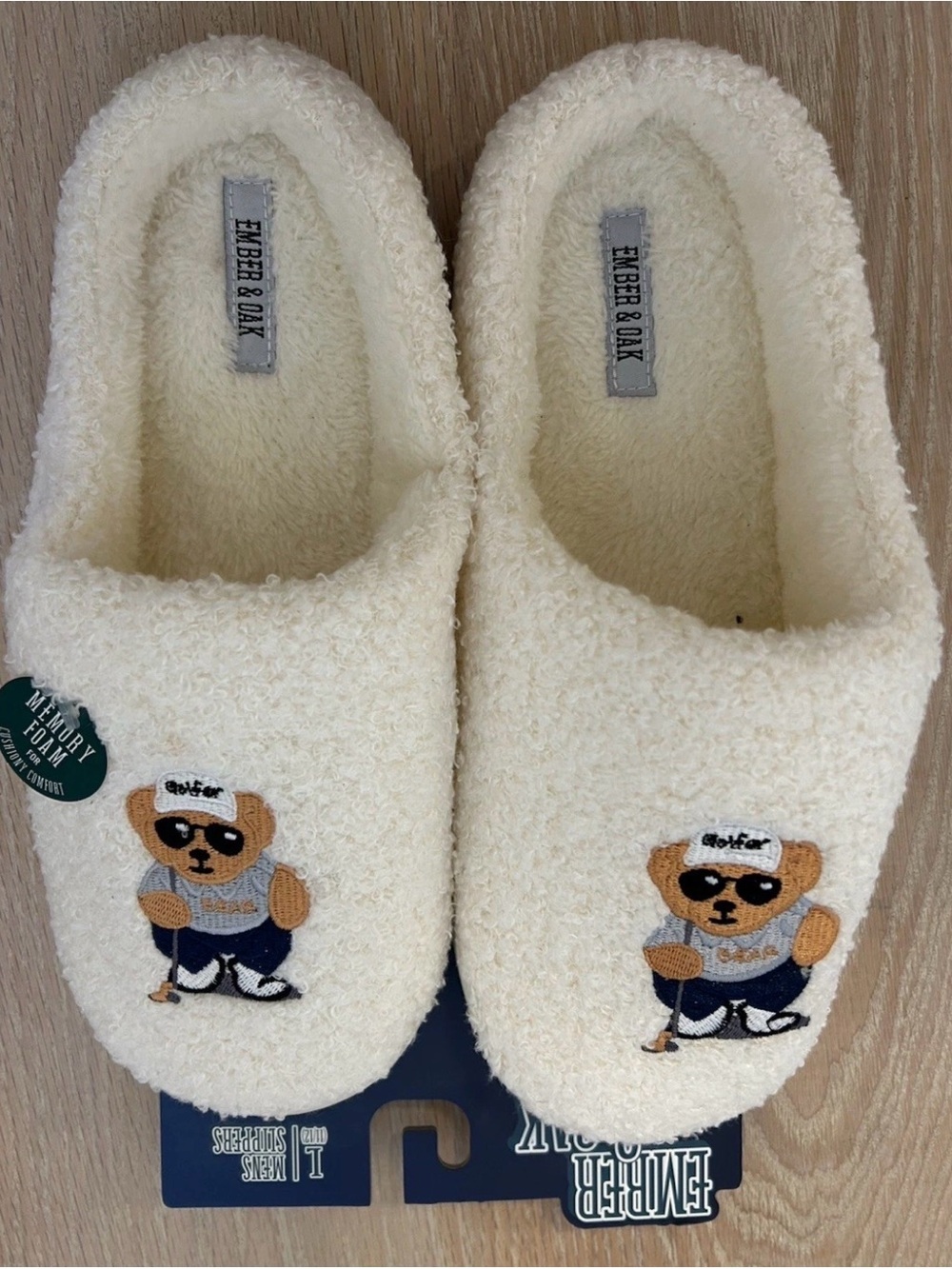 Men's Cream Teddy Memory-Foam Slippers